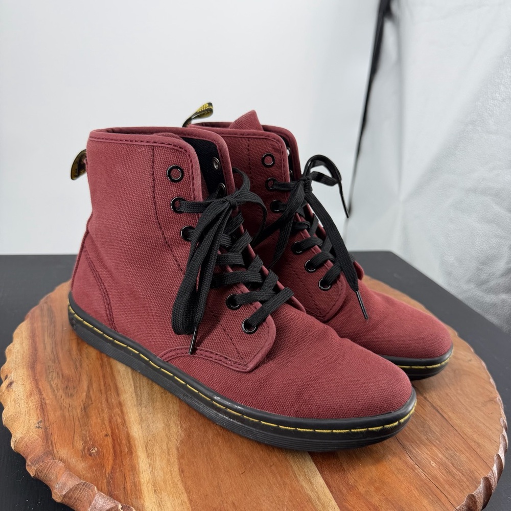 Dr Martens Shoreditch Canvas Red Lace Up Ankle Boots Women US Size 6
